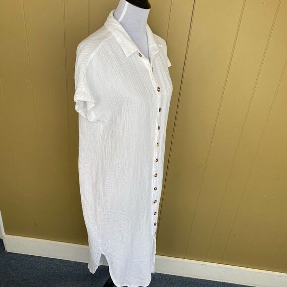 Women’s button down short sleeve maxi collar dress or swim cover up white - Picture 4 of 10